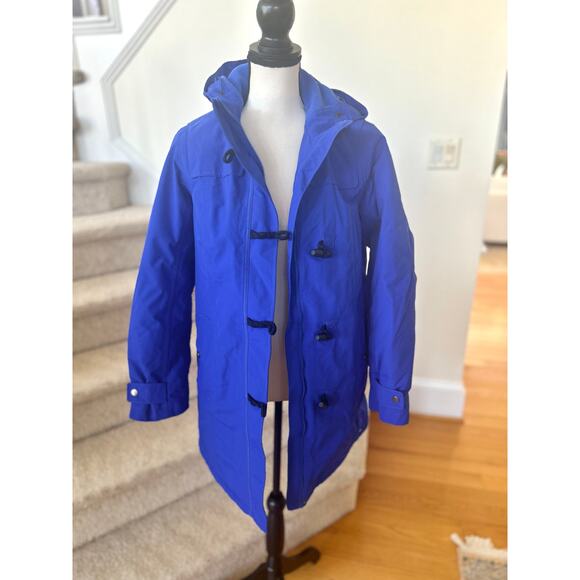 Lands End Cobalt Blue Toggle Button Fisherman Fleece Lined Rain Coat - Picture 4 of 8